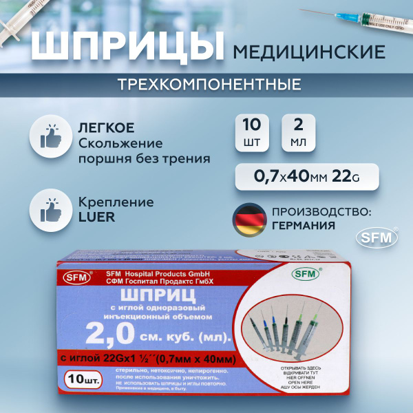 2ml Sterile Disposable Syringes with Needle (22G x 40mm)