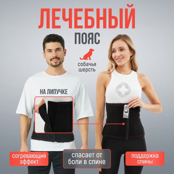 Back Pain Relief Belt: Siberian Dog Wool, Adjustable
