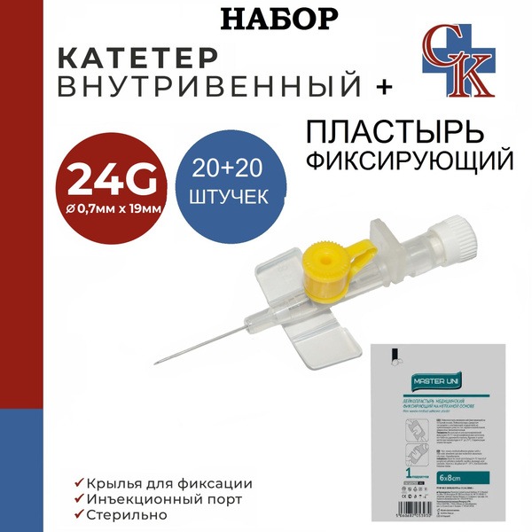 IV Catheter Kit: 20 x 24G 19mm Winged Infusion Catheters + 20 x 6x8cm Non-Woven Sterile Dressings
