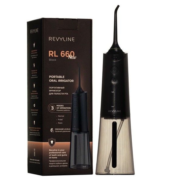 Revyline RL660 Portable Oral Irrigator: Black, 2 Nozzles, 200ml