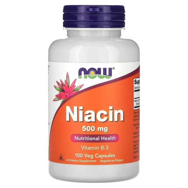 Niacin 500mg (100 Capsules) - NOW Foods: Supports Nervous System & Cardiovascular Health
