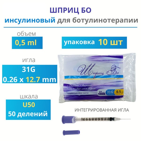 INTECH 0.5ml Insulin Syringe, 31G 12.7mm U100, for Botulinum Therapy (10 Count)