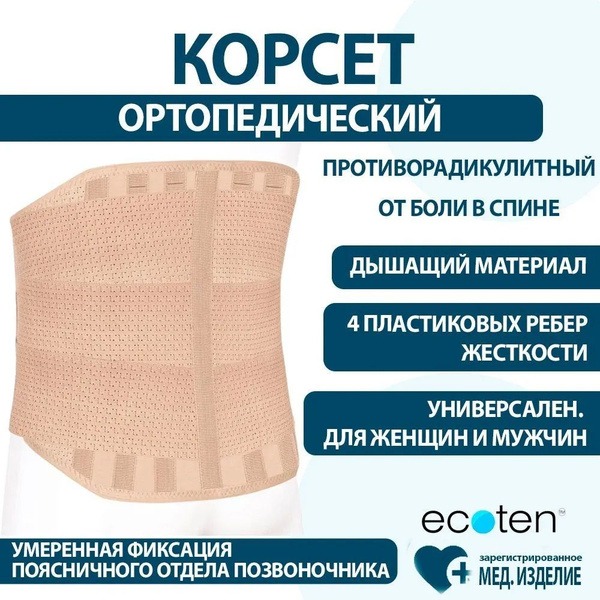 Back Support Brace with Rigid Support - 30cm Height, 4 Stays