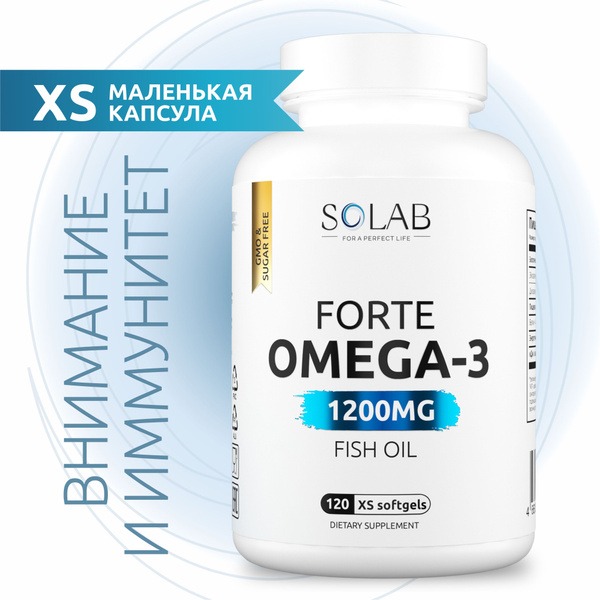 Omega-3 XS: 120 Mini Capsules, 1200mg High-Potency Fish Oil