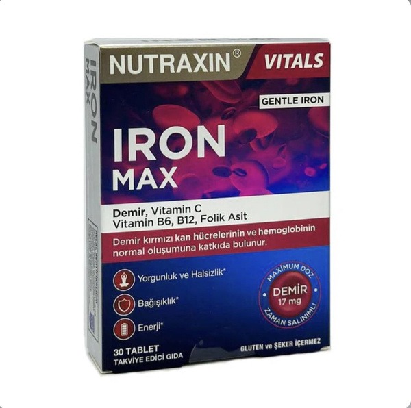 Iron Bisglycinate with Vitamins C, B6, B12 & Folic Acid - Nutraxin