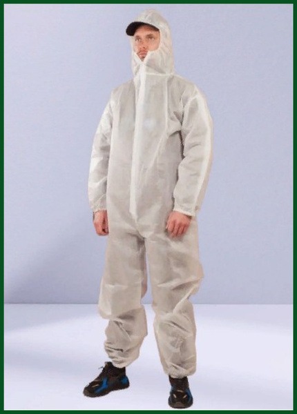 Disposable Medical Protective Coverall, White, with Hood and Zipper