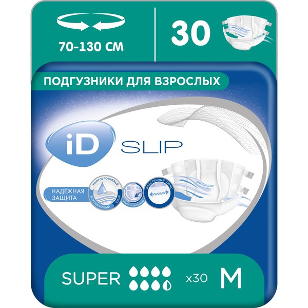 iD Adult Diapers Super Slip, Medium, 30 Count