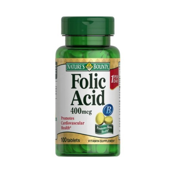 Nature's Bounty Folic Acid 400 mcg Tablets (100 Count)