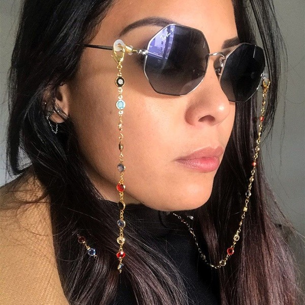 Gold Chain Eyeglass Holder with Stones
