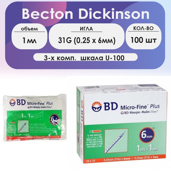 BD Micro-Fine Plus Insulin Syringes 31G (1ml, 100 Count)