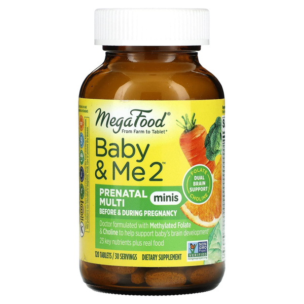 MegaFood Baby & Me 2 Prenatal Multivitamin, 120 Tablets