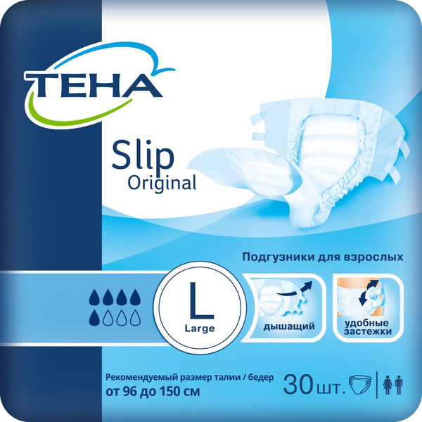 Tena Slip Original Adult Diapers, Large, 30 Count