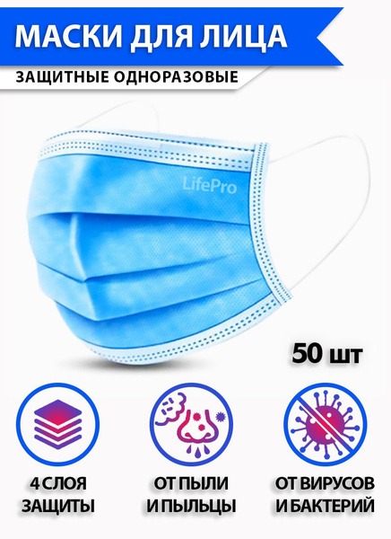 LifePro 4-Ply Medical Face Masks (50 Count)