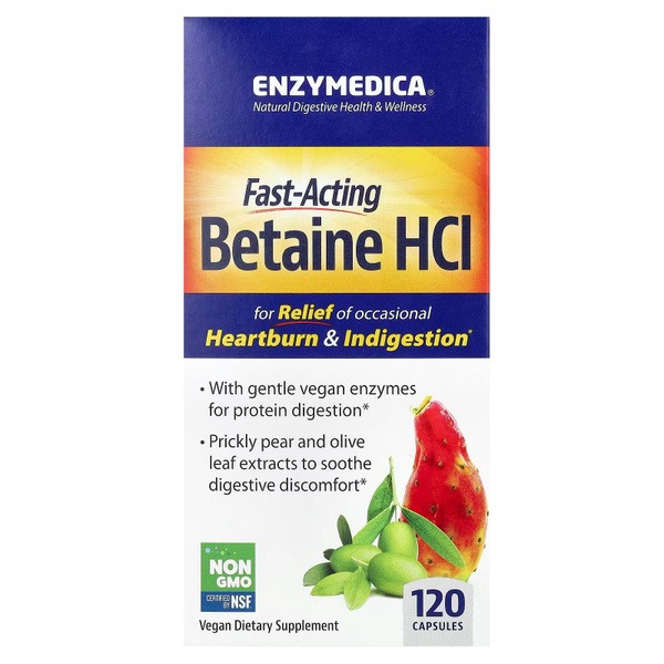 Enzymedica Betaine HCL 1300mg: 120 Digestive Enzyme Capsules