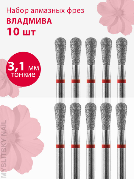 Diamond Nail Drill Bit for Manicure & Pedicure - Thin (Red Grit), Reverse Cone, Cuticle Care (10 Pack)
