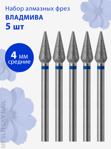Diamond Nail Bit for Manicure/Pedicure, Cuticle (Medium, Blue Stripe), Cone, D4.0 (5 Pcs)