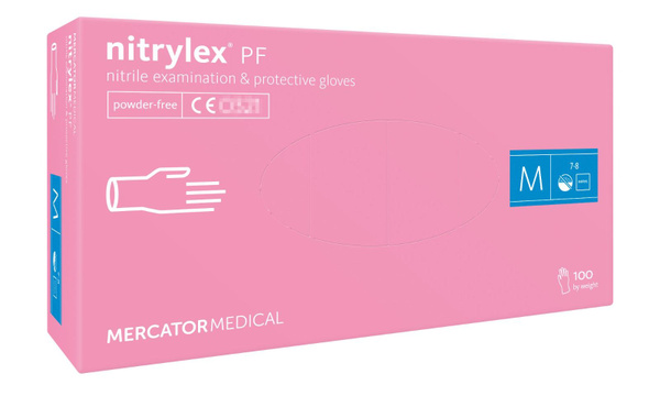 Pink Nitrile Gloves, Size Medium - Mercator Nitrylex PF (100 Count)