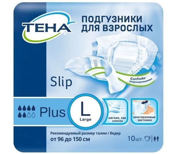Tena Slip Plus Adult Diapers, Large, 10 Count