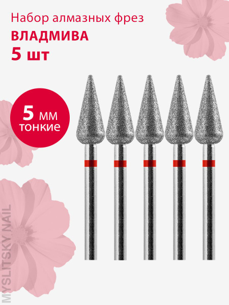 Diamond Nail File for Cuticle, Manicure & Pedicure - Fine Grit (Red), Rounded Cone, 5 Pack