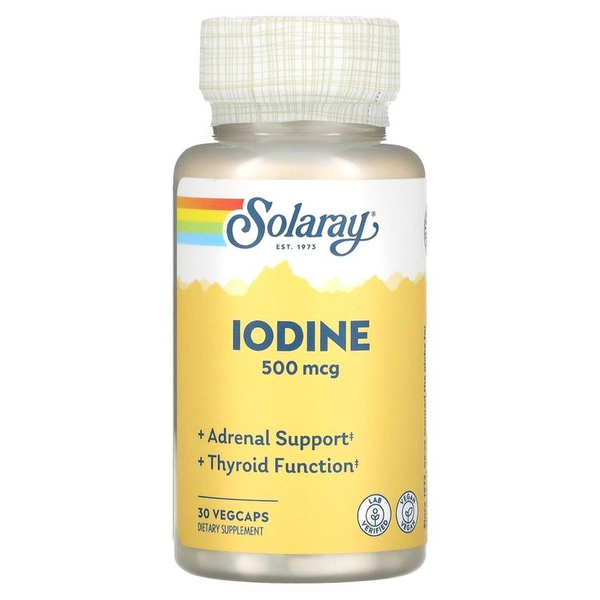 Solaray Iodine Supplement: 500mcg Potassium Iodide, 30 Capsules - For Thyroid, Adrenal, Energy & Focus
