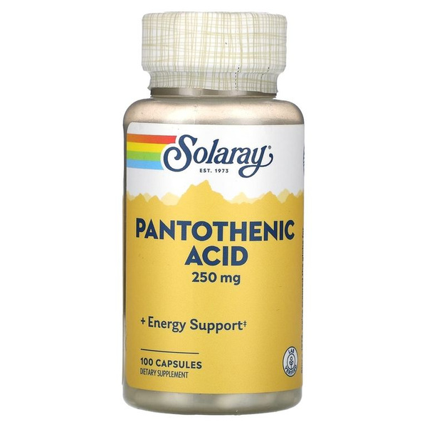 Solaray Pantothenic Acid 250mg: 100 Capsules for Energy & Metabolism Boost