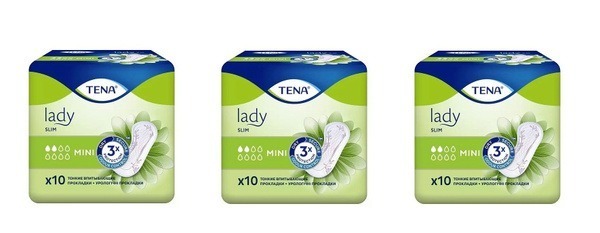 TENA Lady Slim Mini Urinary Incontinence Pads, 3 Packs of 10