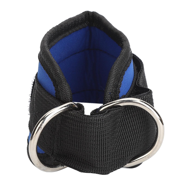 Double D-Ring Ankle Strap for Weight Training - Blue Nylon Metal Exercise Cuff