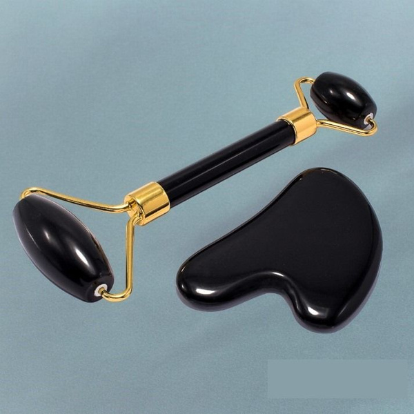 Black Obsidian Facial Roller & Gua Sha Set with Gift Box - Taiwan