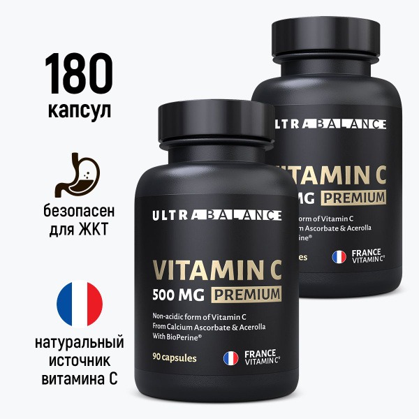 Ultrabalance Vitamin C Calcium Ascorbate 500mg: 180 Capsules for Men & Women