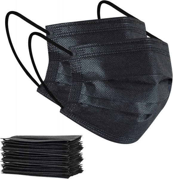 Black Disposable 3-Ply Face Masks (50 Pack)