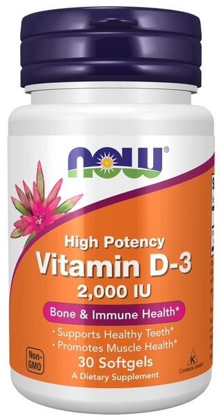 NOW Vitamin D3 2000 IU (30 Softgels): Immune Support & Healthy Teeth