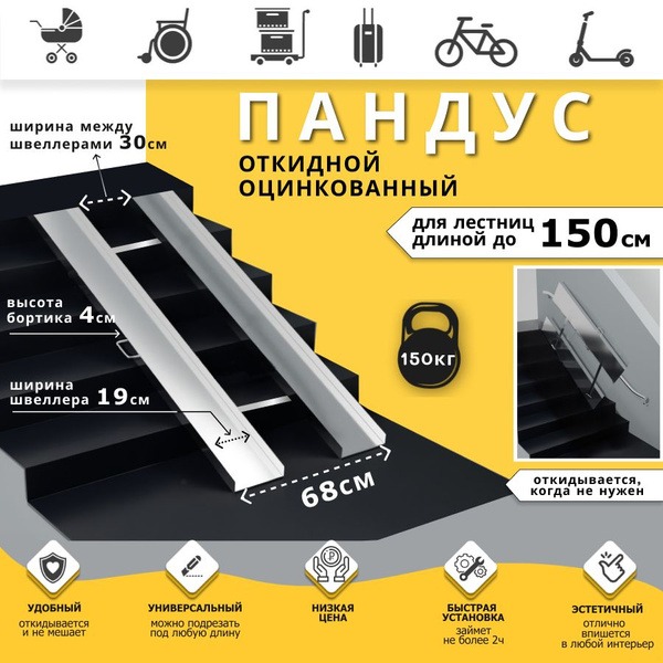 Heavy-Duty Galvanized Steel Wheelchair Ramp (150cm) for Stairs & Steps