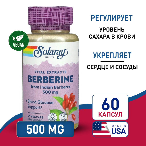 Solaray Berberine 500mg: Blood Sugar Support (60 Veggie Caps)