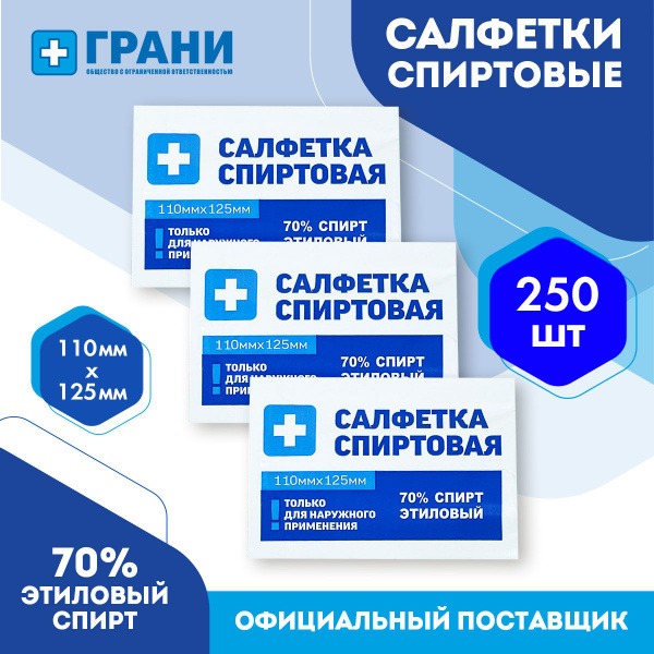 Grani Antiseptic Wipes – 250 Count, 110x125mm Medical Alcohol Wipes
