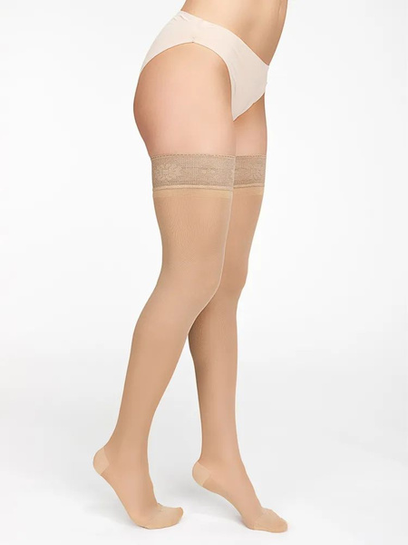 Sheer Beige Compression Stockings, 20-30 mmHg Compression