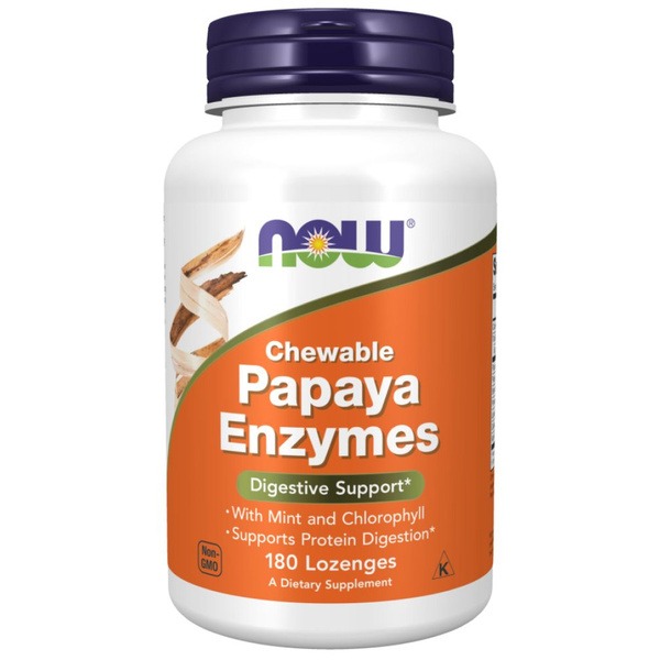 NOW Papaya Enzyme 180 Tablets (162.5mg) - Digestive Support & Skin Health