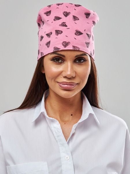 Women's White Medical Bouffant Cap with Black Hearts