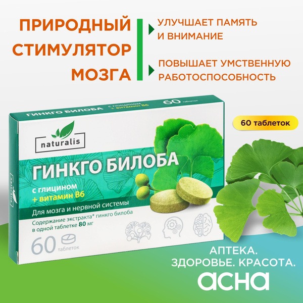 Ginkgo Biloba with Glycine & B6: Brain, Memory & Vascular Support - 60 Tablets