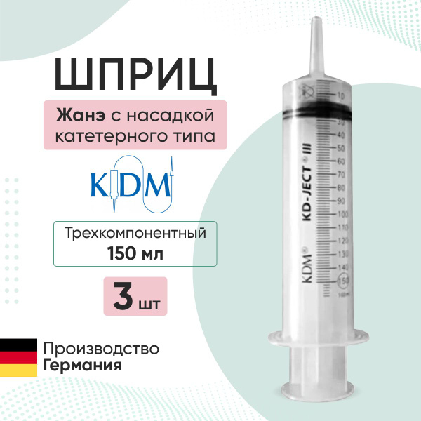 Jané Syringe with Catheter Tip (3-Part), 150ml (3 Pack)