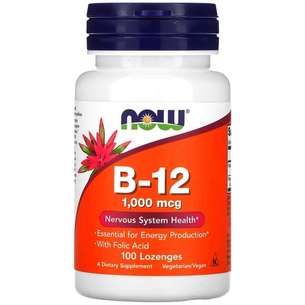 NOW B12 1000 mcg with Folic Acid - 100 Lozenges