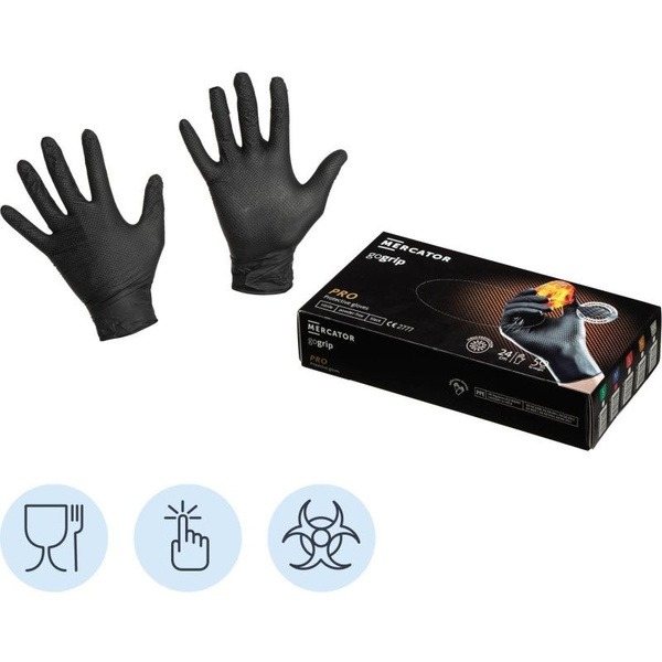 Mercator GoGrip Black Nitrile Gloves, Size XL (25 Pairs)