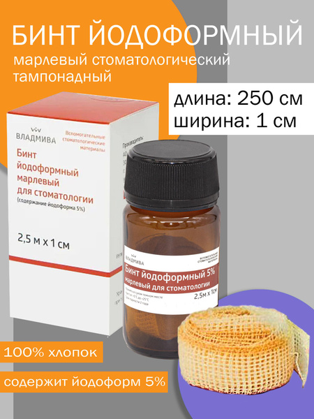 Iodoform Gauze Dental Rolls (5% Iodoform), 2.5m x 1cm - VladMiVa