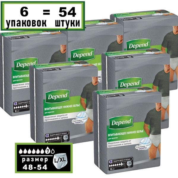 Depend Men's Underwear, Large/X-Large, 6-9 Pack (Absorbent)