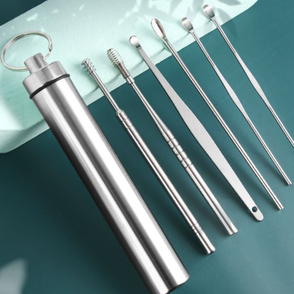 Reusable Ear Cleaning Tool Set: 6 Metal Case Picks