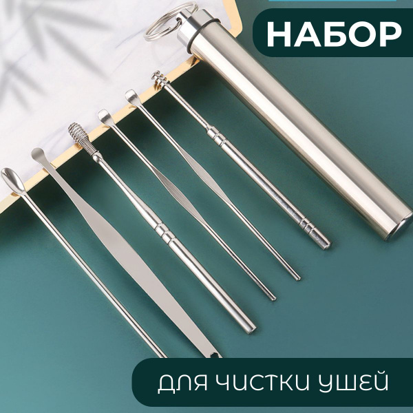 Reusable Ear Cleaning Tool Set, Metal Case, 6 Pcs