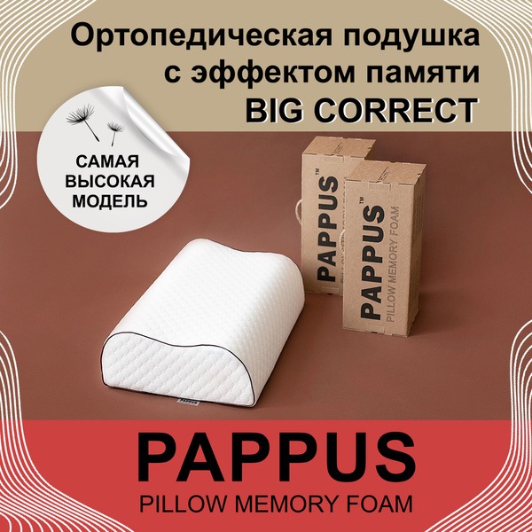 PAPPUS Big Correct Orthopedic Pillow: Memory Foam, 70x70cm Pillowcase Compatible