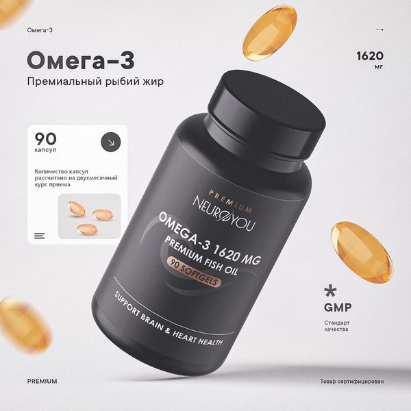 Omega-3 1620mg (90 Capsules): NeuroYou Supplement for Skin, Hair, Nails, Joints