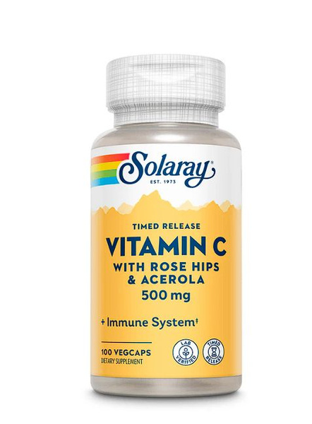 Solaray Vitamin C Time Release: 500mg Rose Hip & Acerola - 100 Capsules