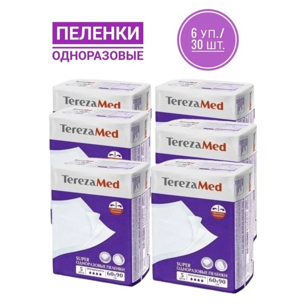 TerezaMed Super Absorbent Disposable Medical Underpads (60x90cm, 5/pack, 6-pack bundle)