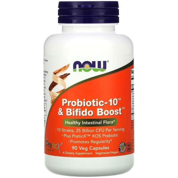 NOW Probiotic-10 & Bifido Boost: 25 Billion CFU, 10 Strains + Prebiotic